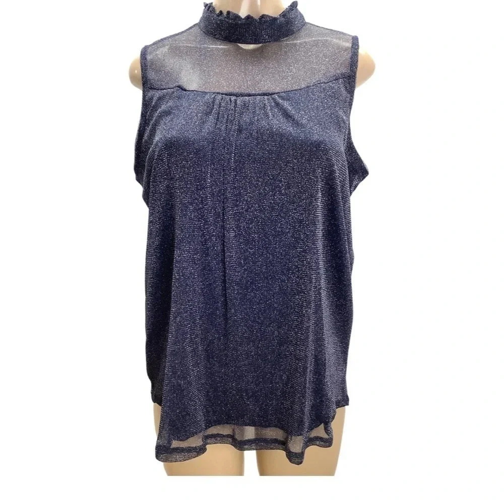 Luna Rae XL Shimmery Blue Sleeveless Ruffle Neck. New Without Tags